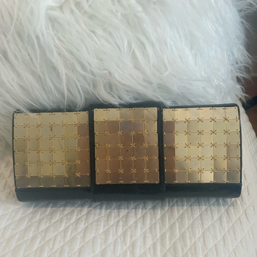 Tory Burch Black Clutch with Gold Studded Panels